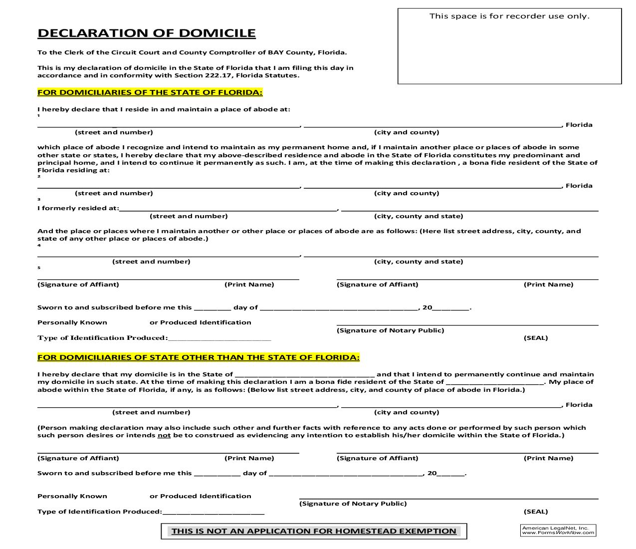 Declaration Of Domicile | Pdf Fpdf Doc Docx | Florida