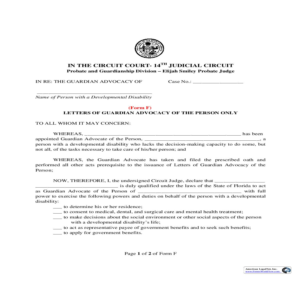 Letters Of Guardian Advocacy Of The Person Only | Pdf Fpdf Doc Docx | Florida