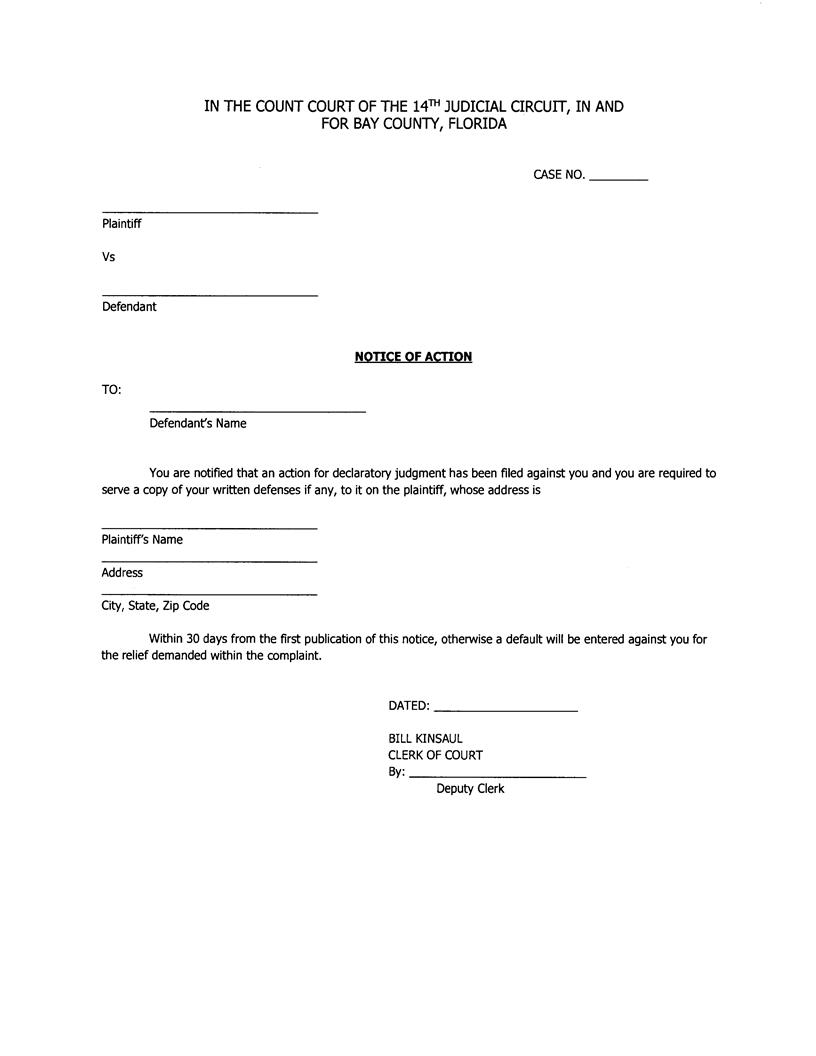 Notice Of Action (Declaratory Judgment) | Pdf Fpdf Docx | Florida