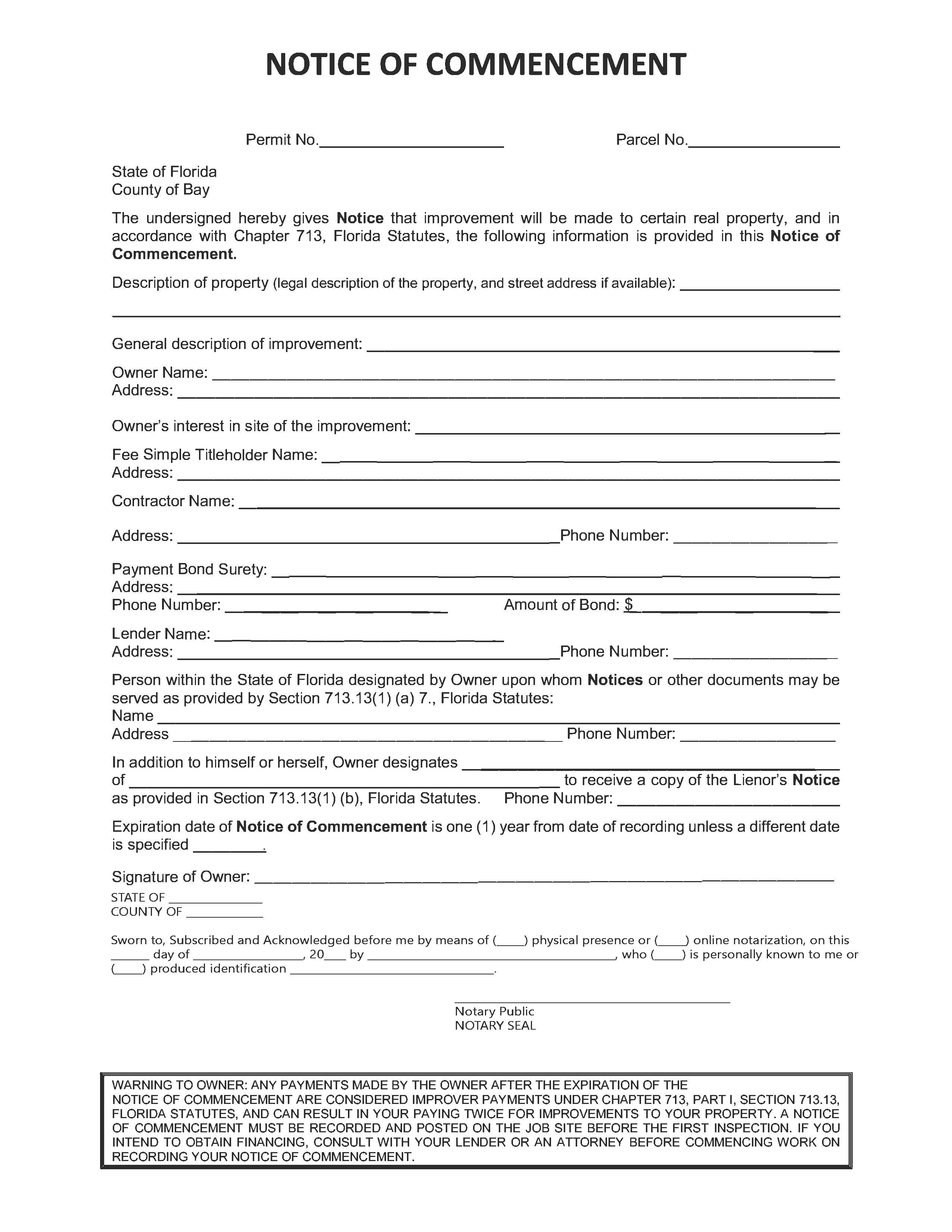 Notice Of Commencement | Pdf Fpdf Doc Docx | Florida