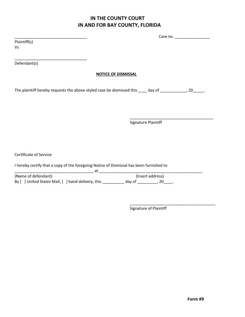 Notice Of Dismissal (Form 9) | Pdf Fpdf Docx | Florida