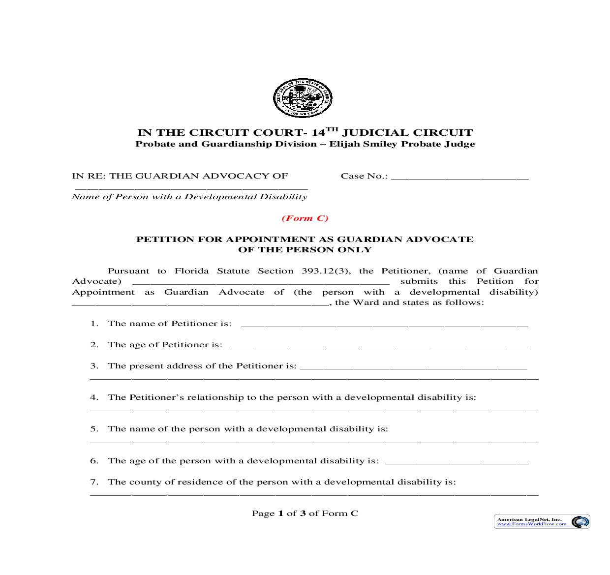 Petition For Appointment As Guardian Advocate Of The Person Only | Pdf Fpdf Doc Docx | Florida