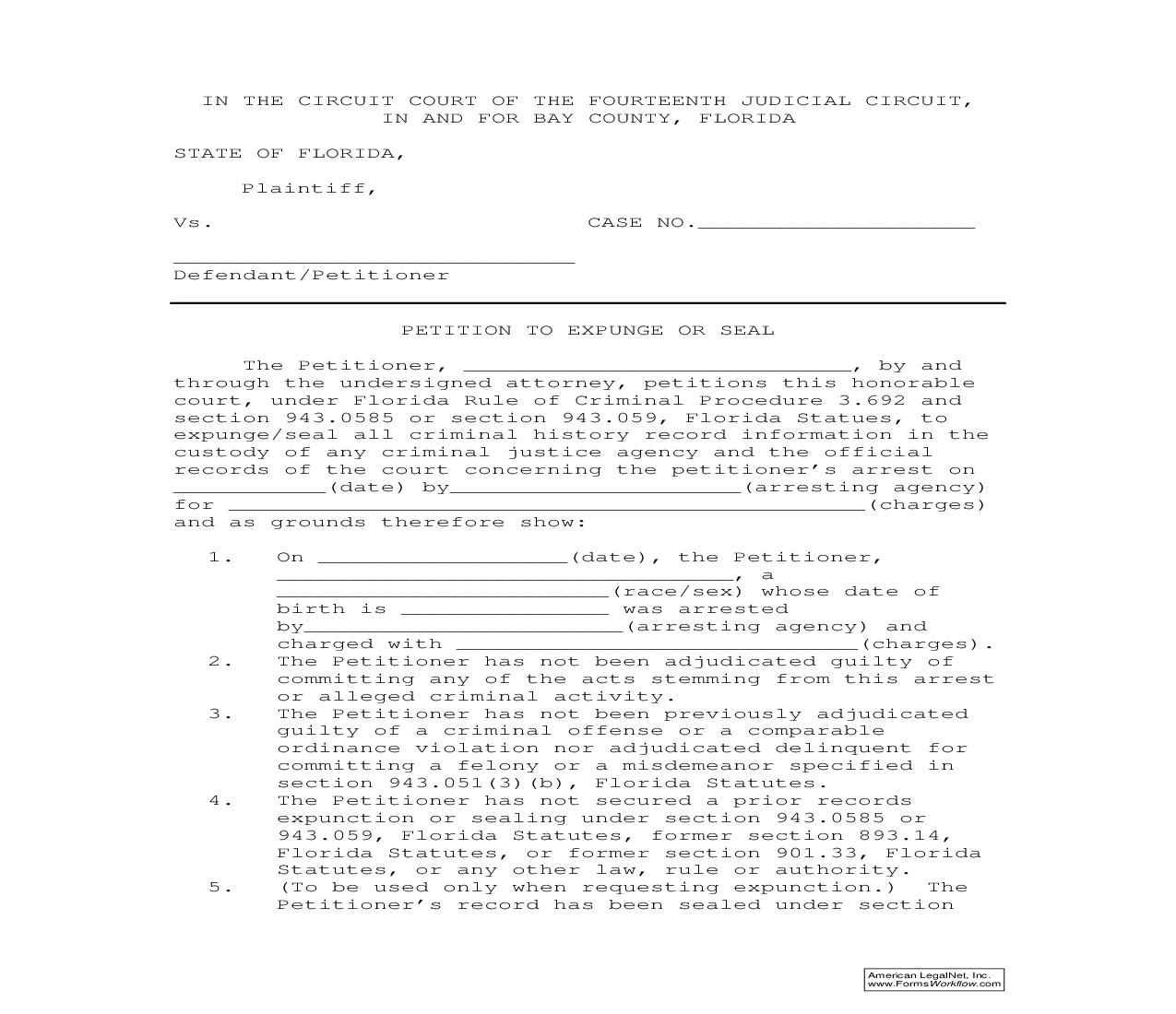 Petition To Expunge Or Seal | Pdf Fpdf Doc Docx | Florida