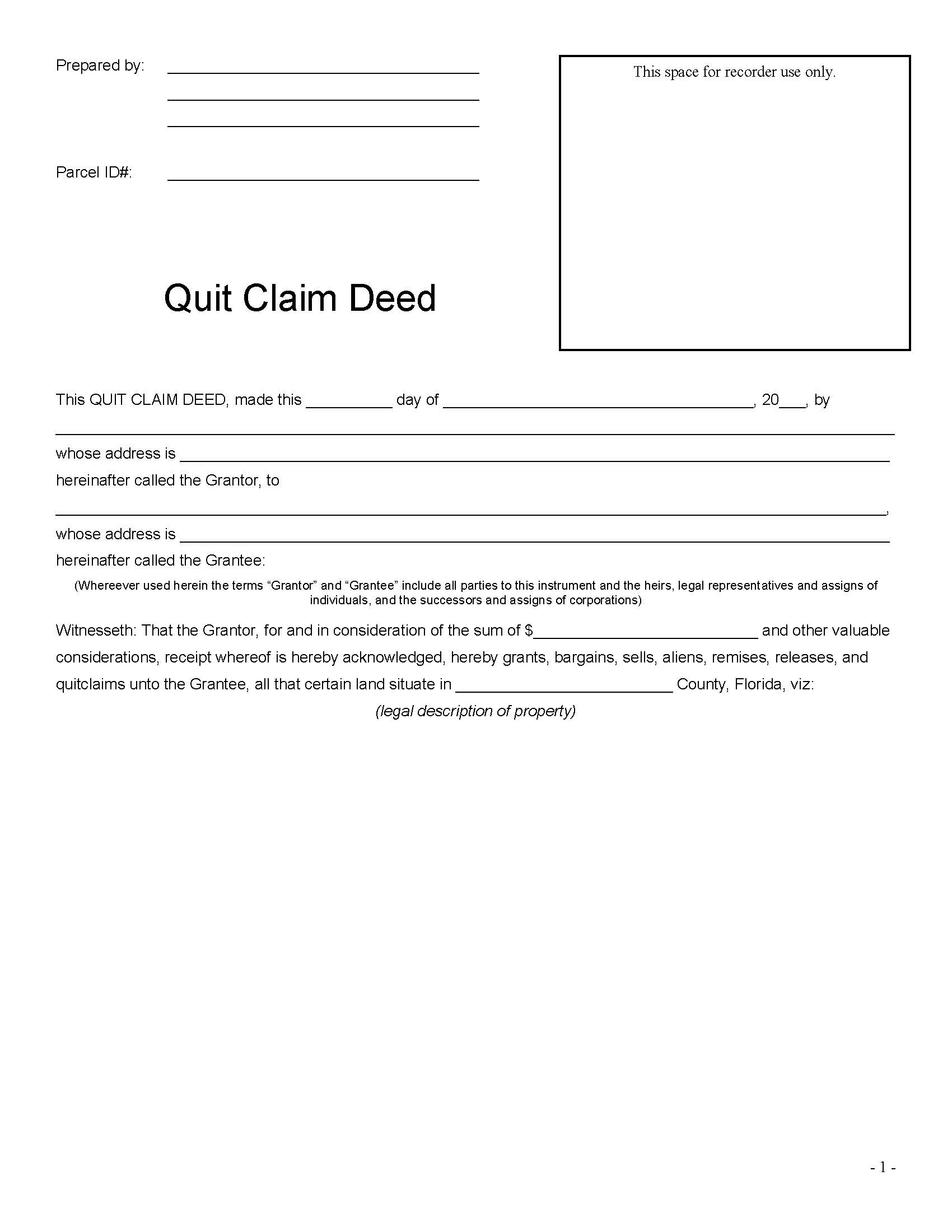 Quit Claim Deed | Pdf Fpdf Docx | Florida