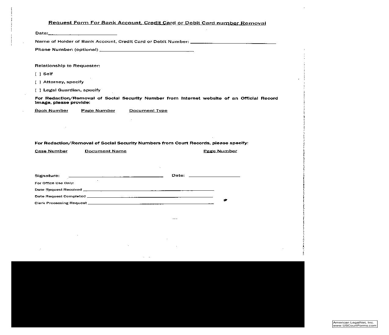 Request Form For Bank Account Credit Or Debit Card Number Removal | Pdf Fpdf Doc Docx | Florida
