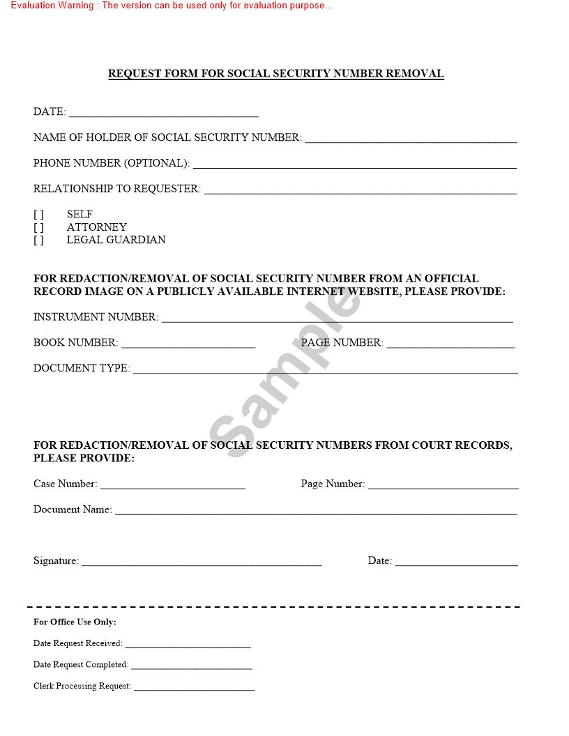 Request Form For Social Security Number Removal | Pdf Fpdf Doc Docx | Florida