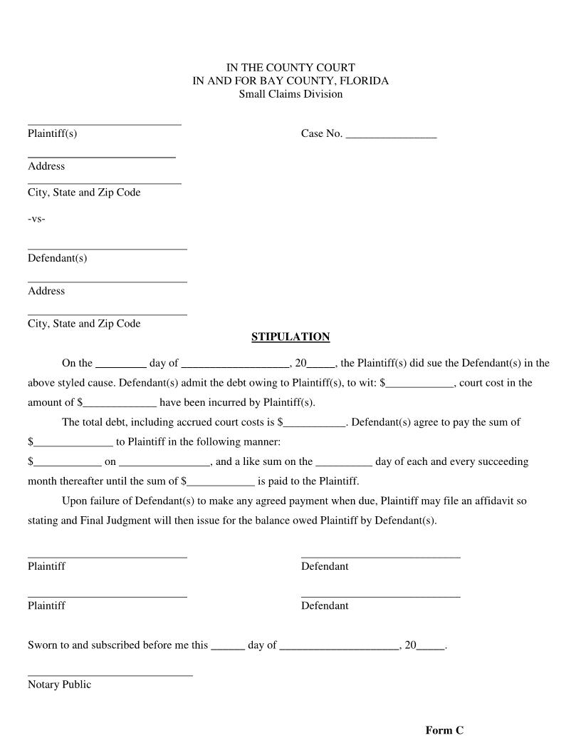 Stipulation (Small Claims) {C} | Pdf Fpdf Doc Docx | Florida