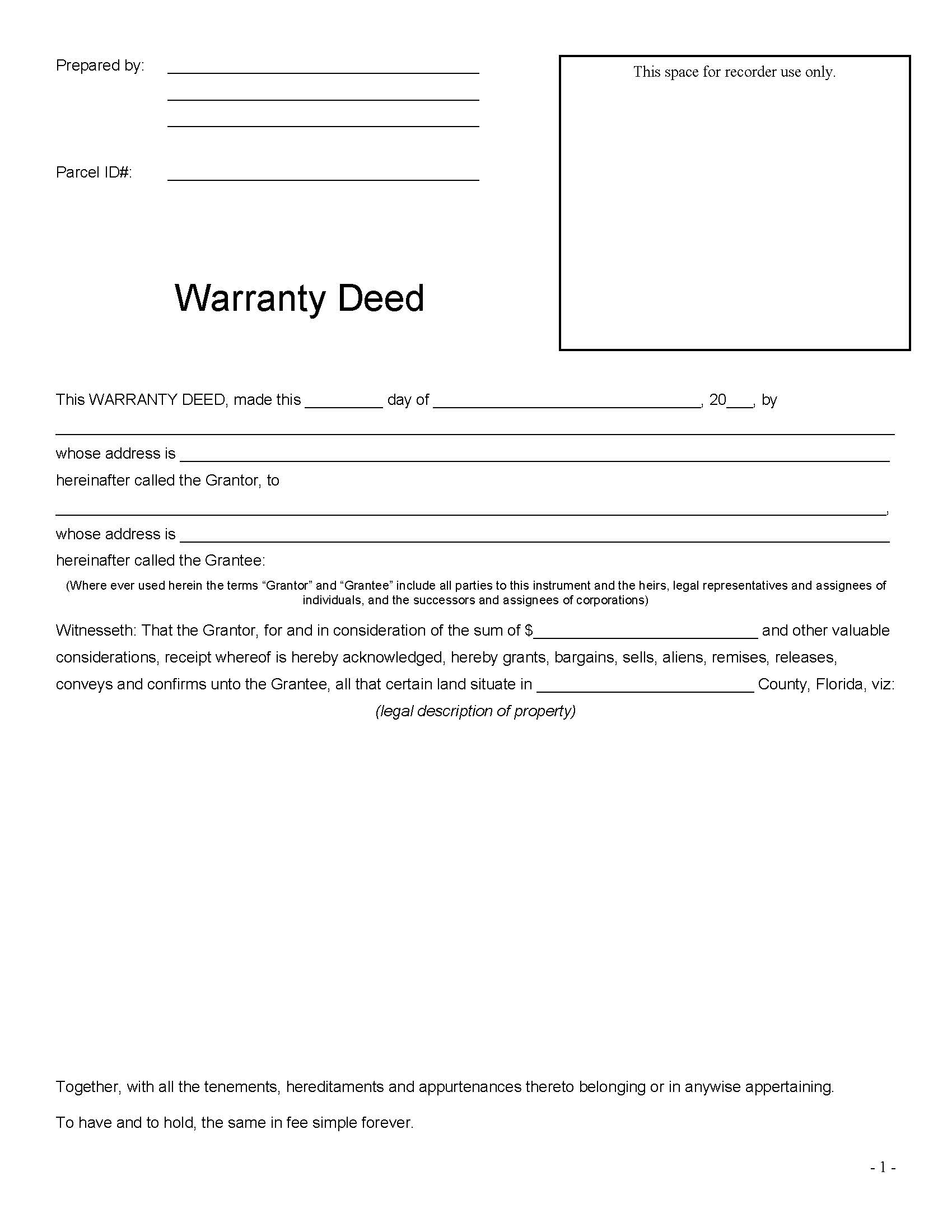 Warranty Deed | Pdf Fpdf Docx | Florida