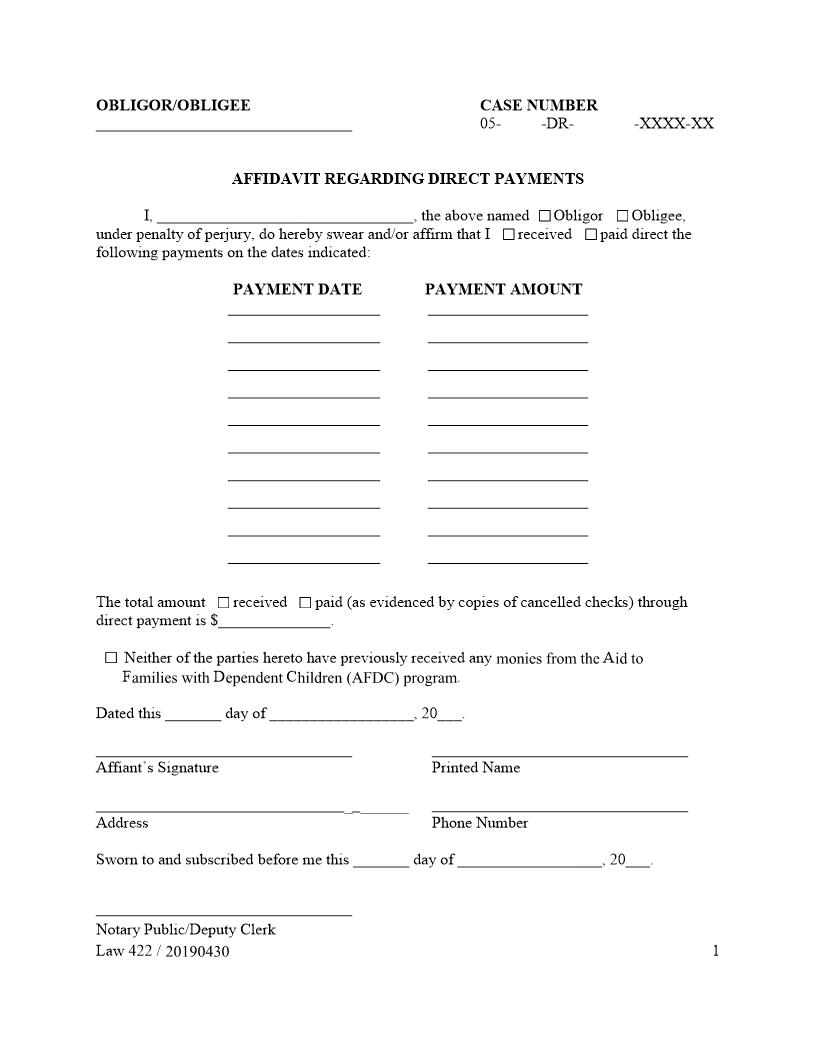 Affidavit Regarding Direct Payments {Law 422} | Pdf Fpdf Doc Docx | Florida
