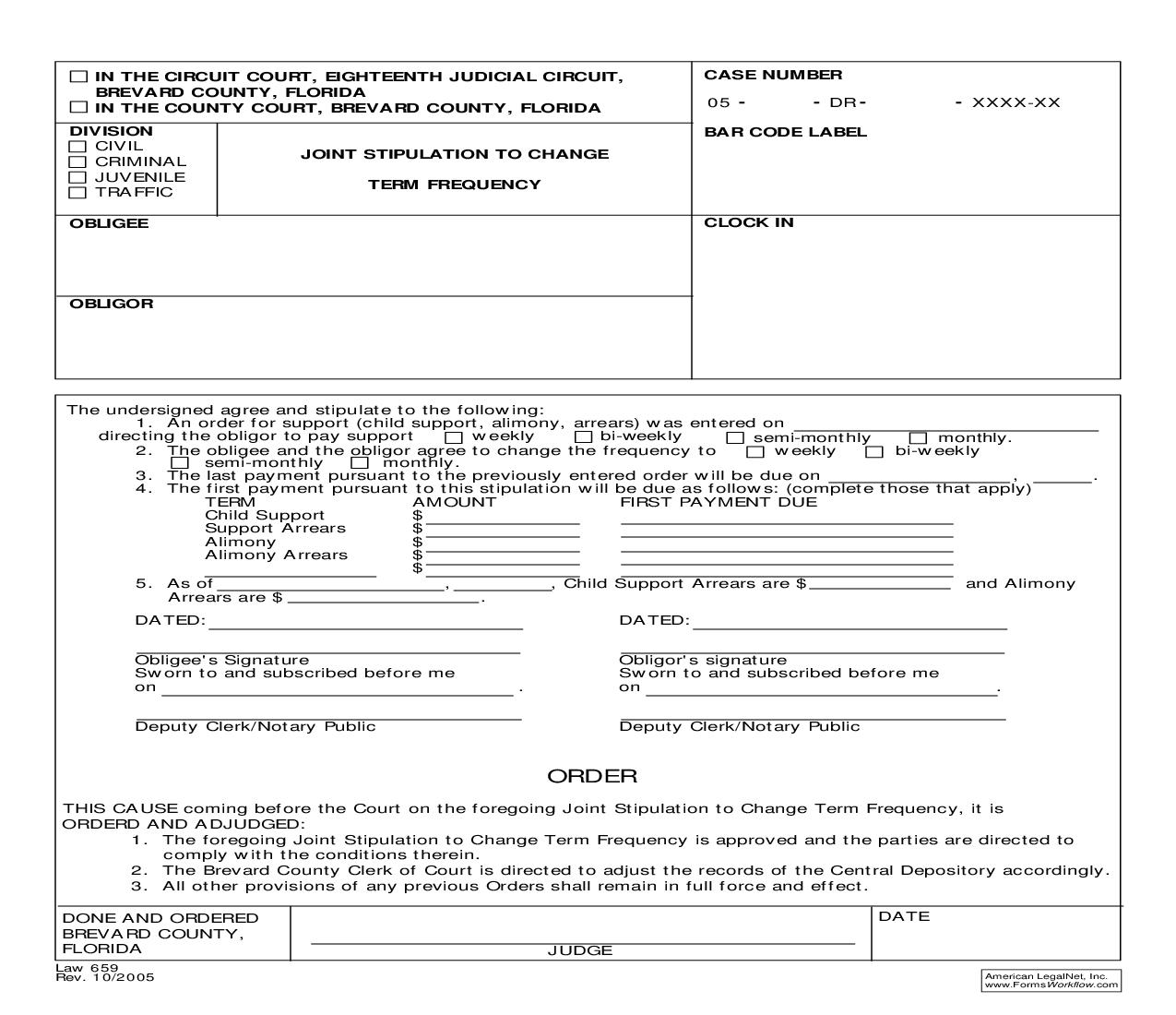 Joint Stipulation To Change Term Frequency {Law 659} | Pdf Fpdf Doc Docx | Florida