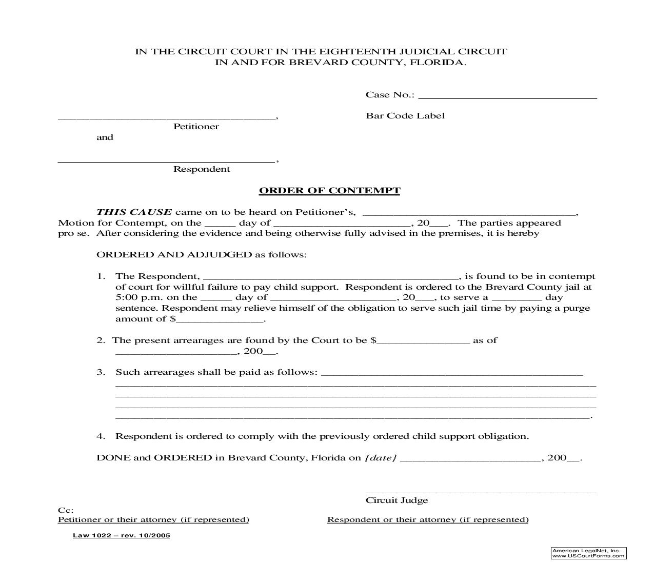 Order Of Contempt {Law 1022} | Pdf Fpdf Doc Docx | Florida