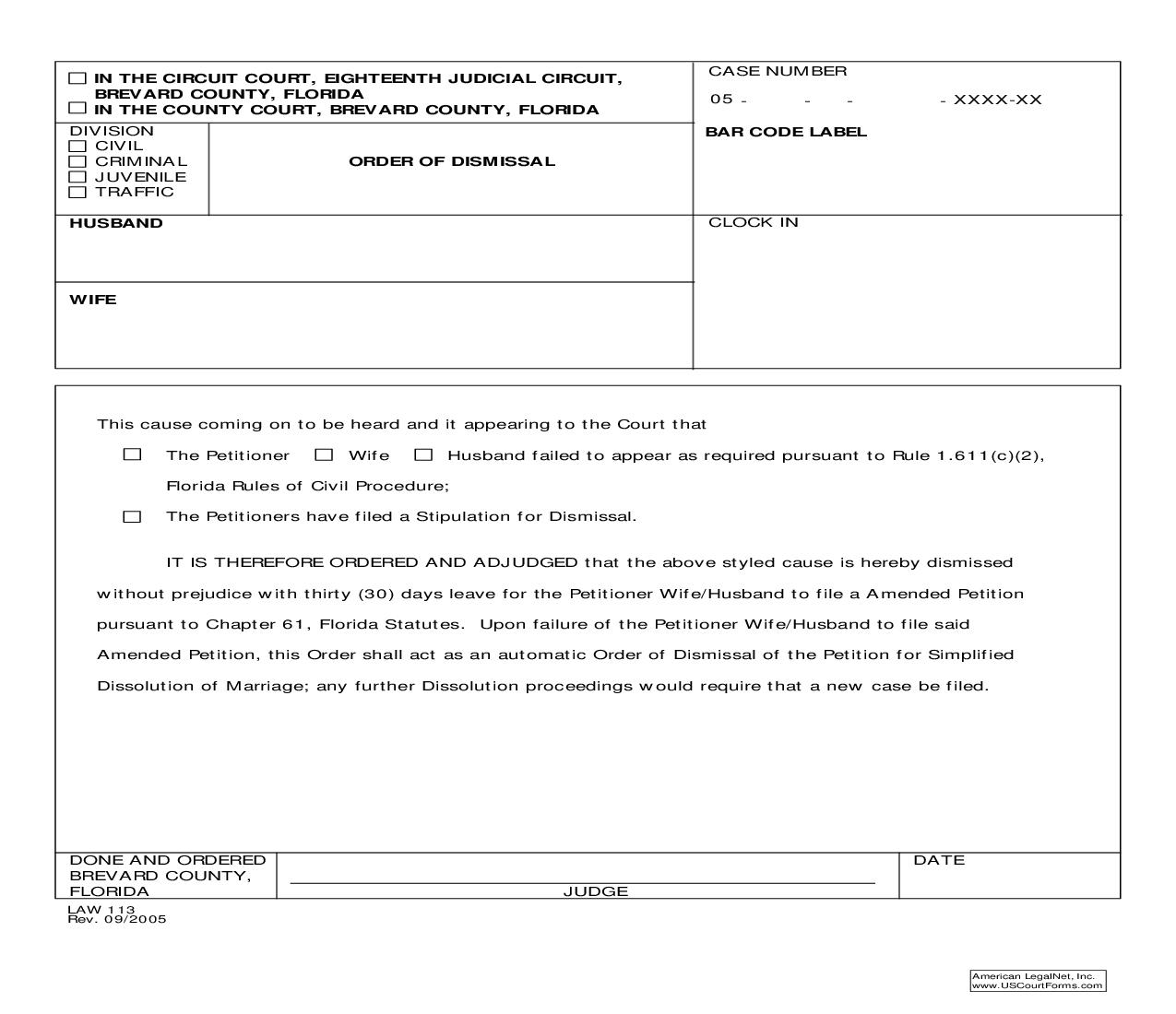 Order Of Dismissal {Law 113} | Pdf Fpdf Doc Docx | Florida