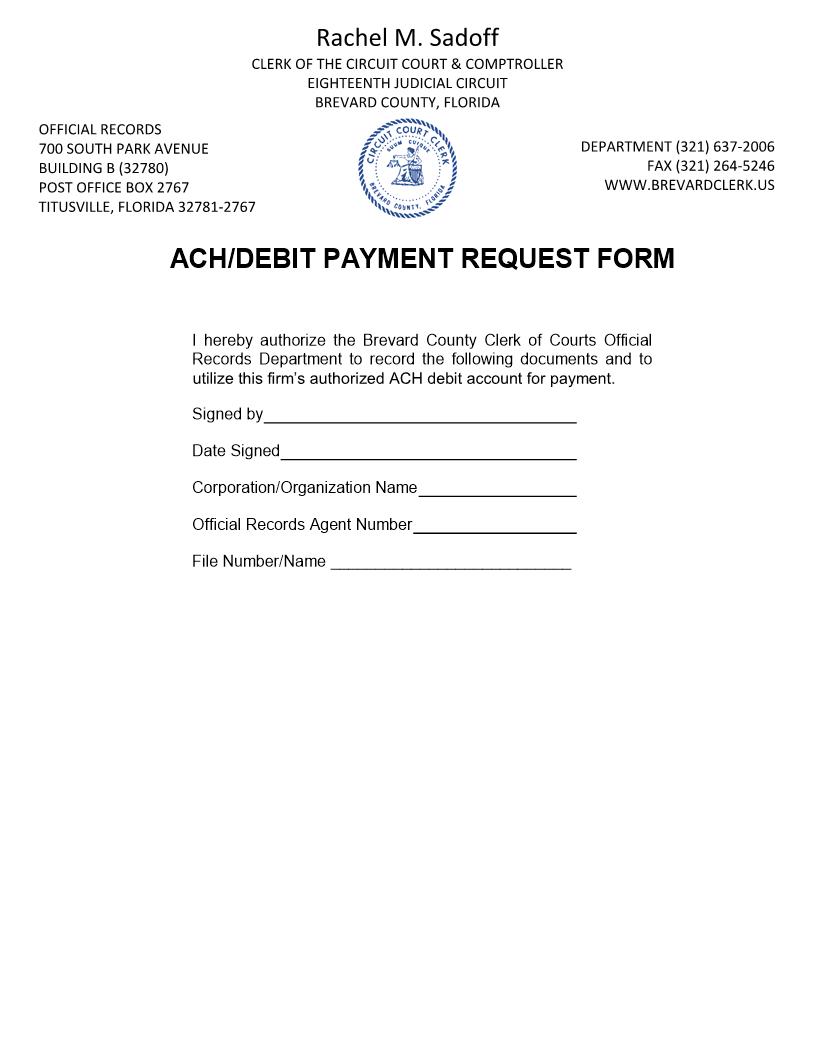 ACH-Debit Payment Request Form | Pdf Fpdf Docx | Florida