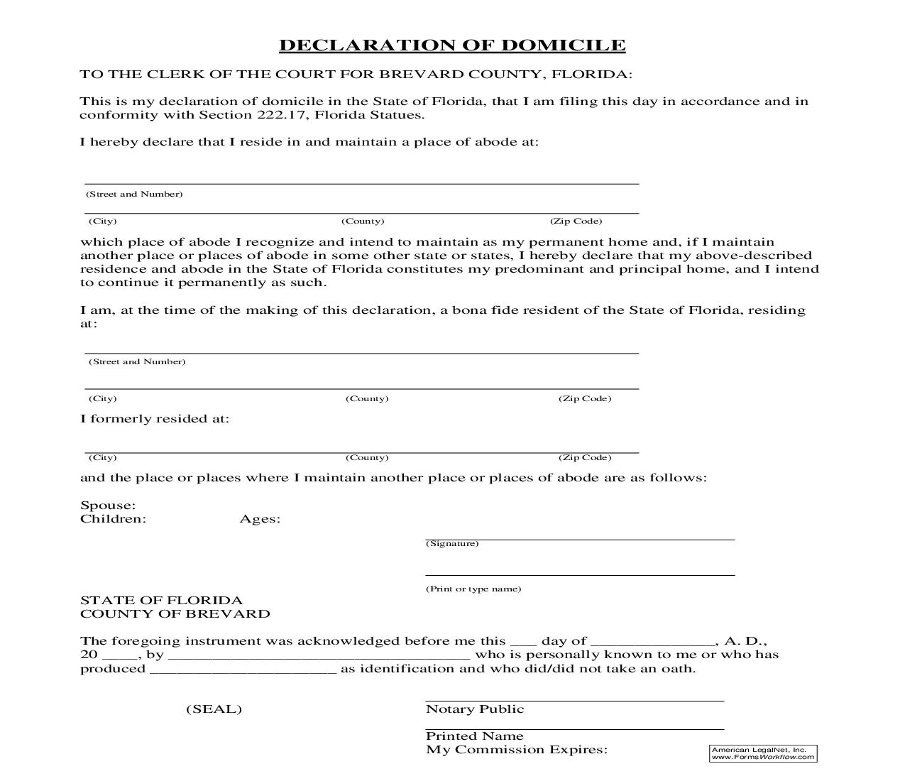 Declaration Of Domicile | Pdf Fpdf Doc Docx | Florida