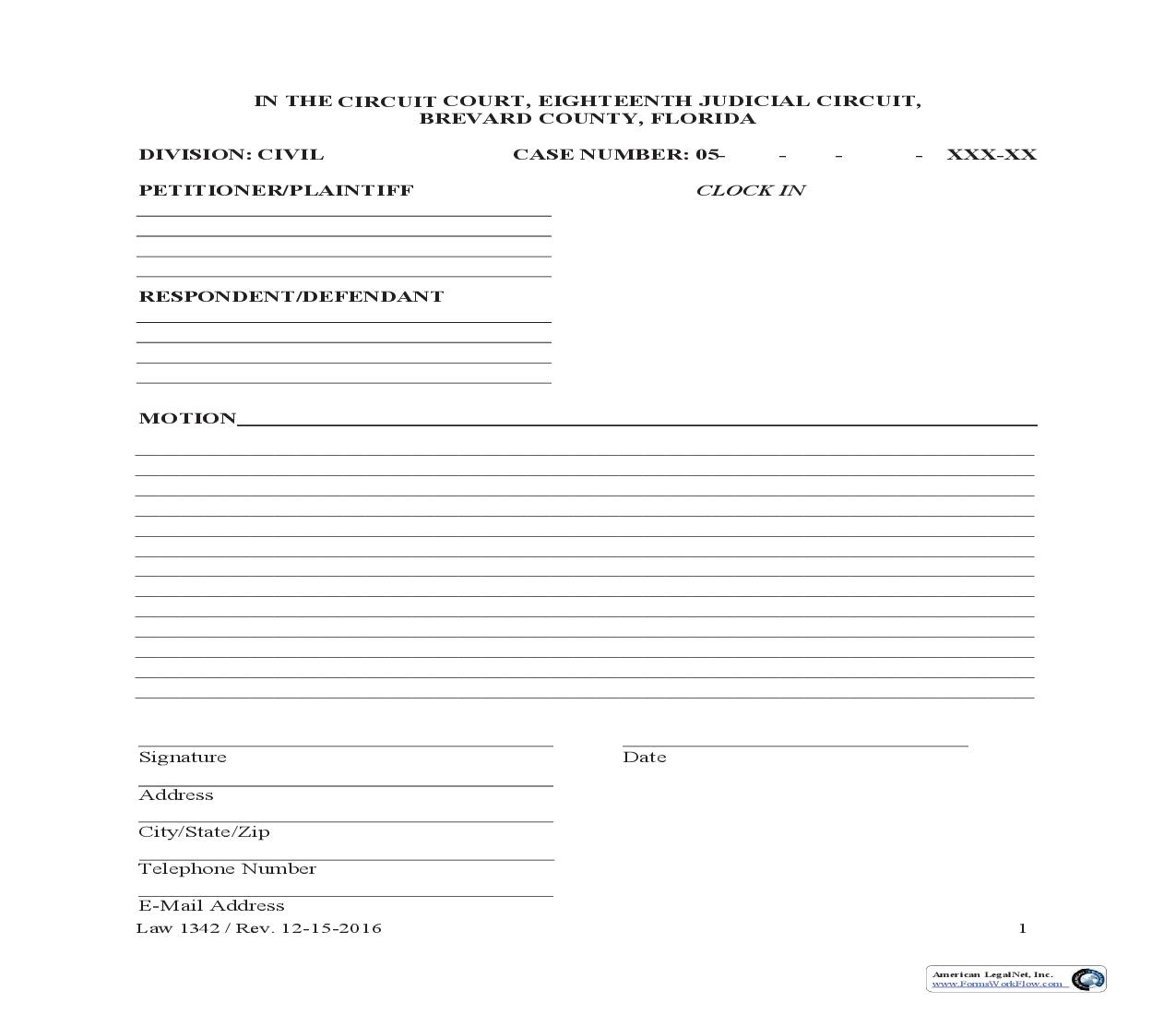 Motion (Blank)  {Law 1342} | Pdf Fpdf Doc Docx | Florida