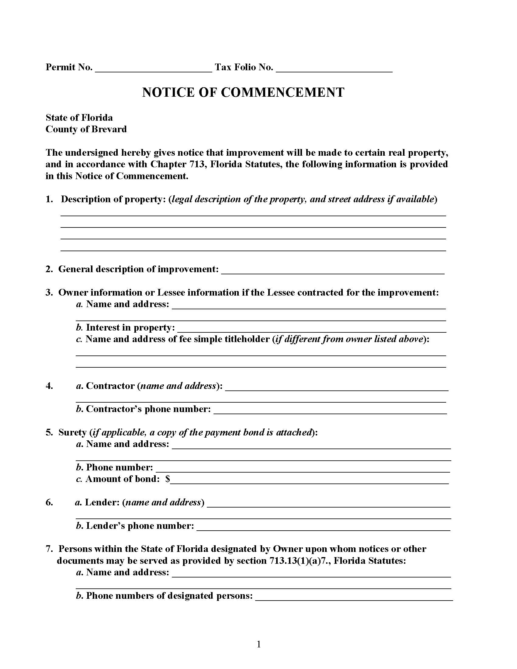 Notice Of Commencement | Pdf Fpdf Doc Docx | Florida