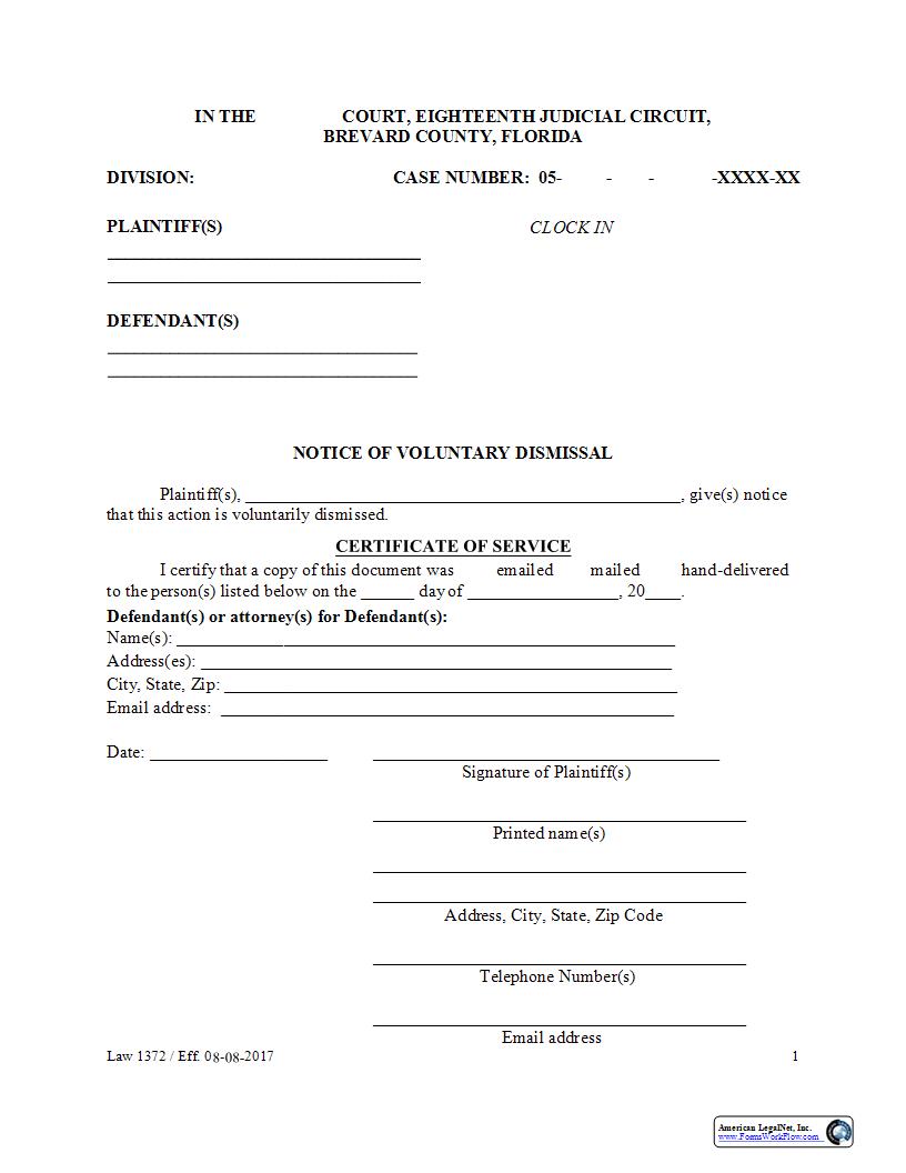 Notice Of Voluntary Dismissal {Law 1372} | Pdf Fpdf Docx | Florida