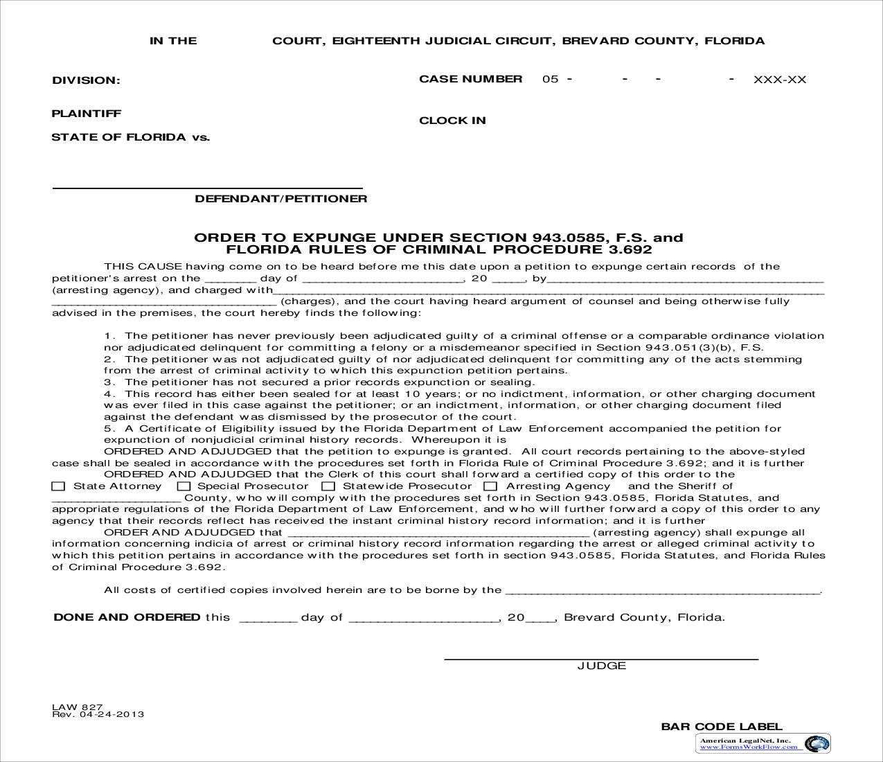 Order To Expunge {Law 827} | Pdf Fpdf Doc Docx | Florida