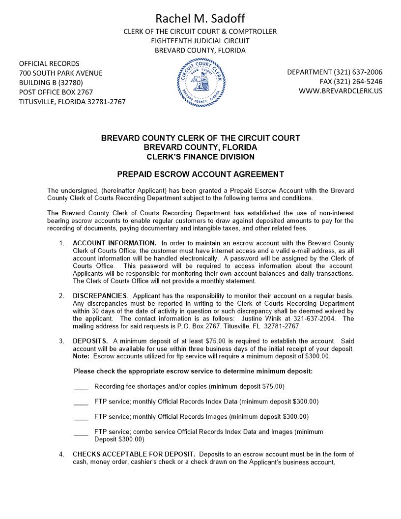 Prepaid Escrow Account Agreement | Pdf Fpdf Docx | Florida