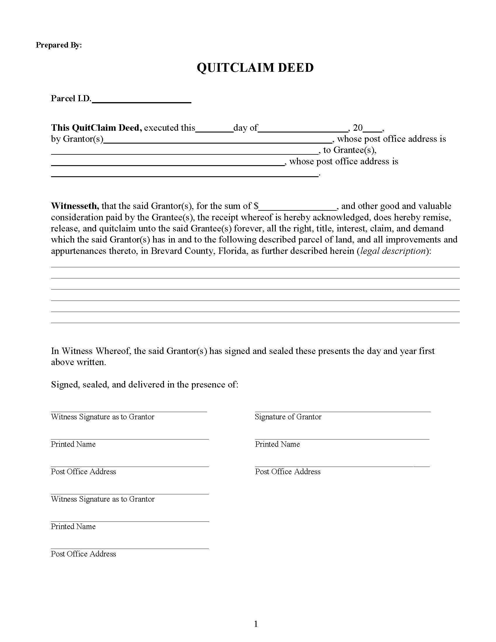 Quit Claim Deed | Pdf Fpdf Doc Docx | Florida