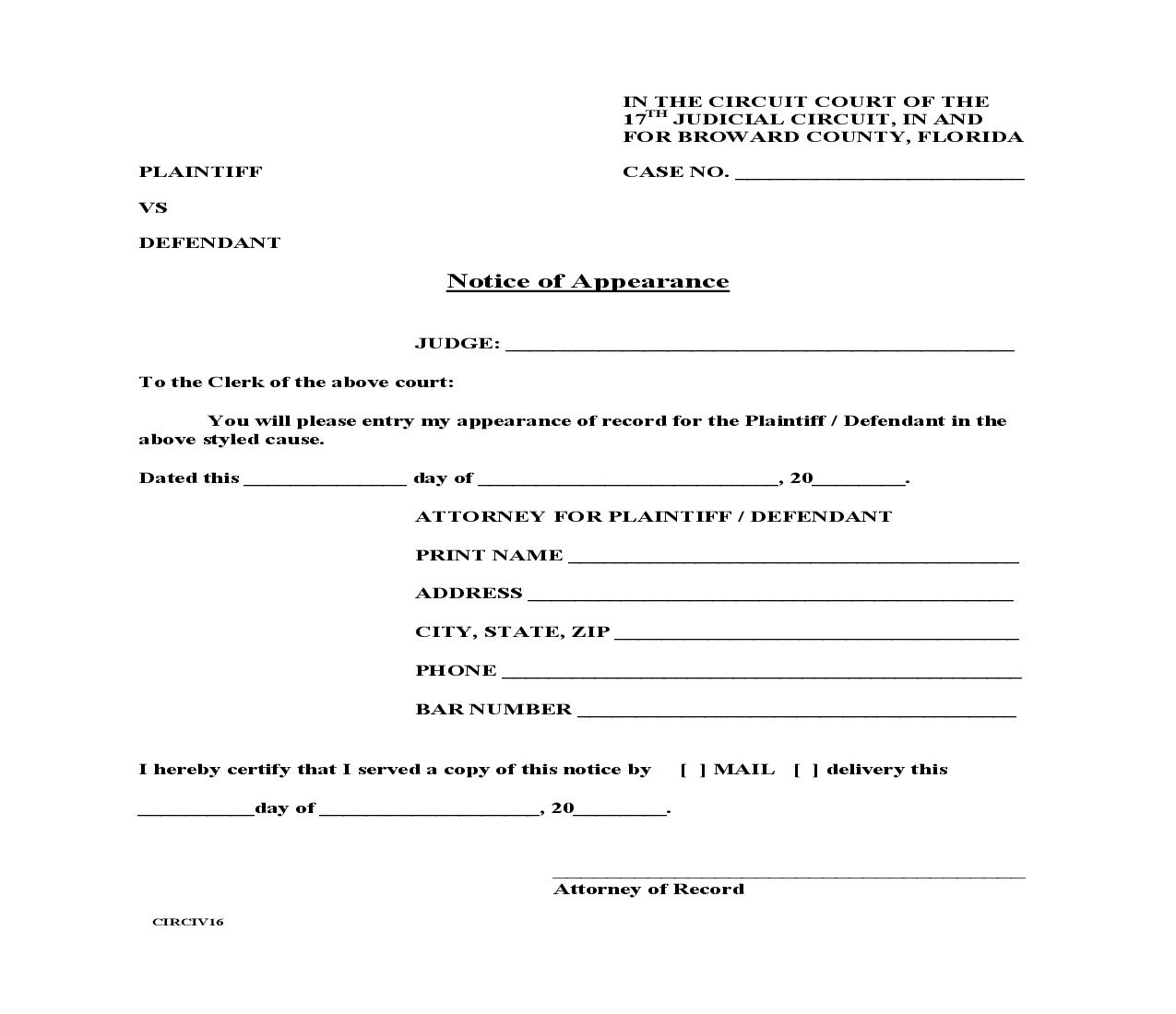 Notice Of Appearance {16} | Pdf Fpdf Doc Docx | Florida