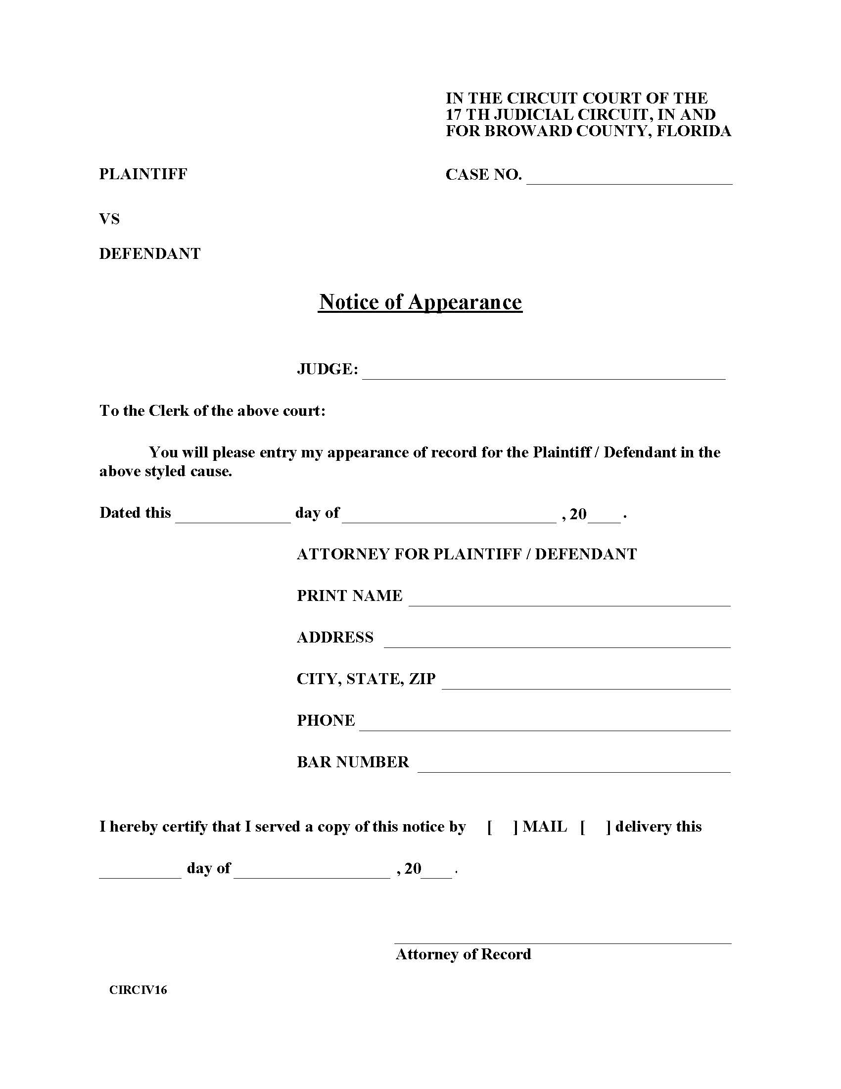 Notice Of Appearance {16} | Pdf Fpdf Doc Docx | Florida