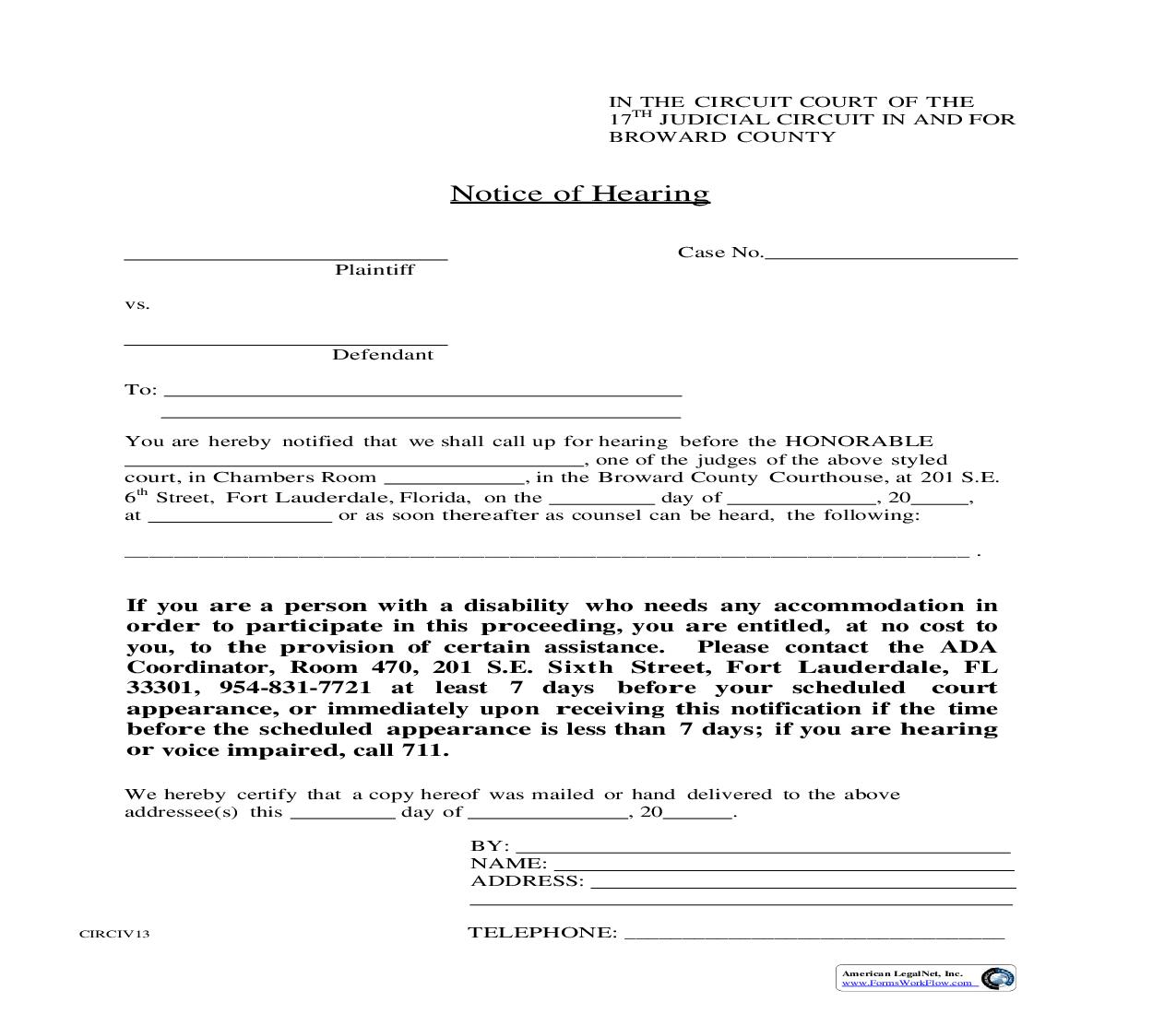 Notice Of Hearing {13} | Pdf Fpdf Doc Docx | Florida