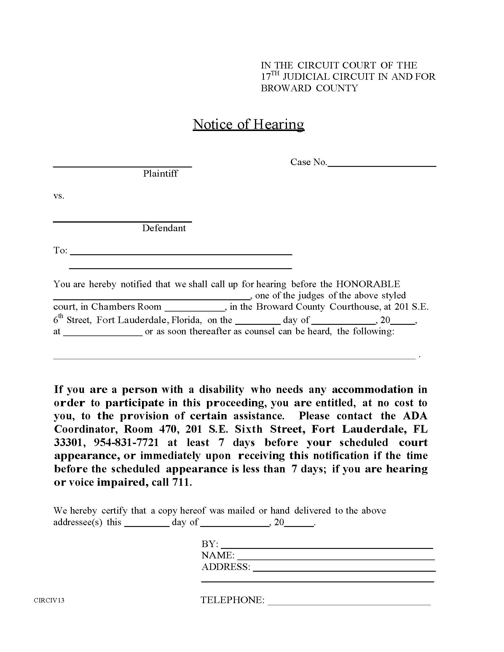 Notice Of Hearing {13} | Pdf Fpdf Doc Docx | Florida