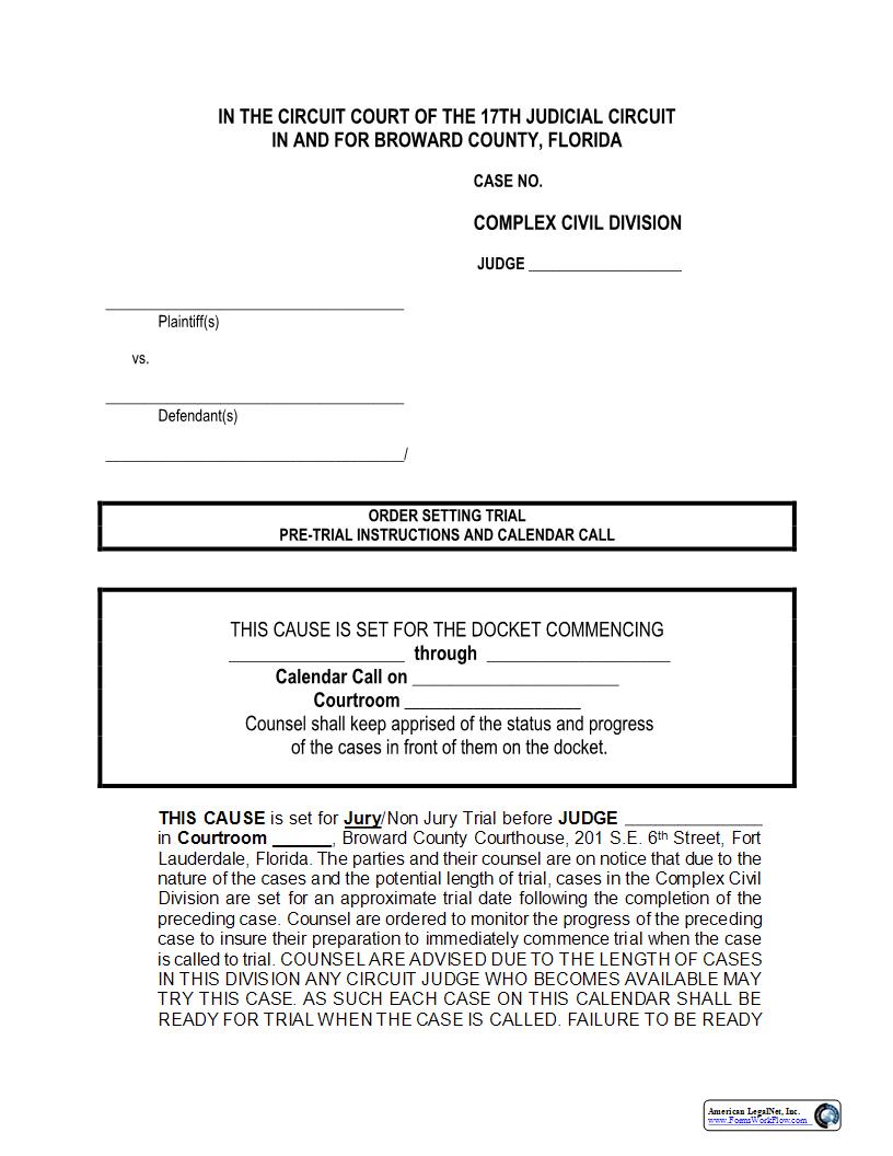 Order Setting Trial (Complex) | Pdf Fpdf Docx | Florida