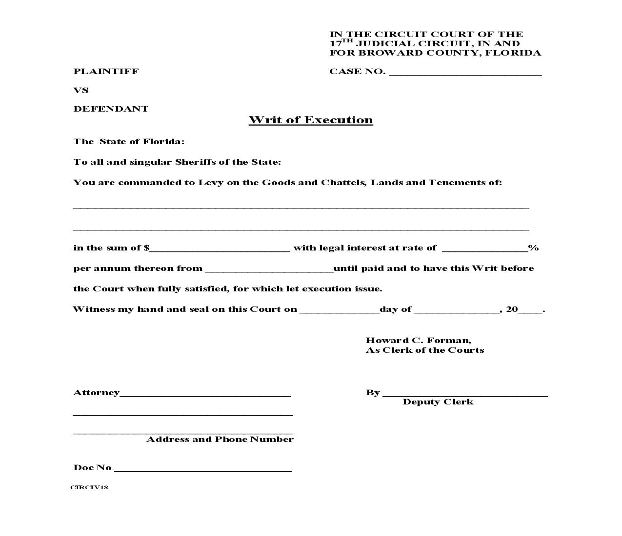 Writ Of Execution {18} | Pdf Fpdf Doc Docx | Florida