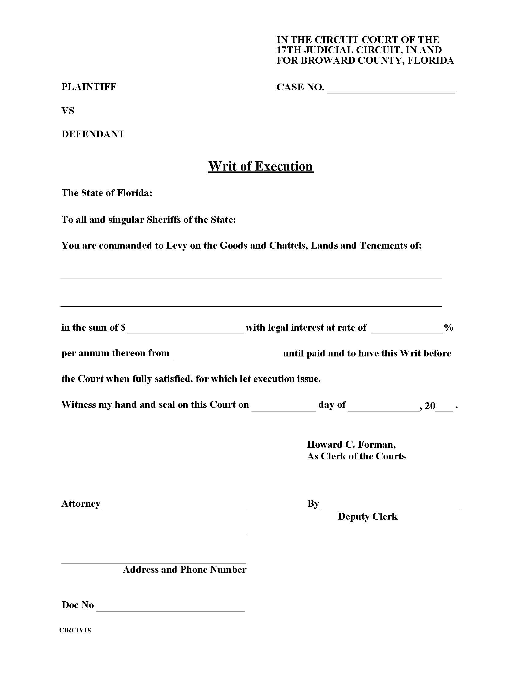 Writ Of Execution {18} | Pdf Fpdf Doc Docx | Florida