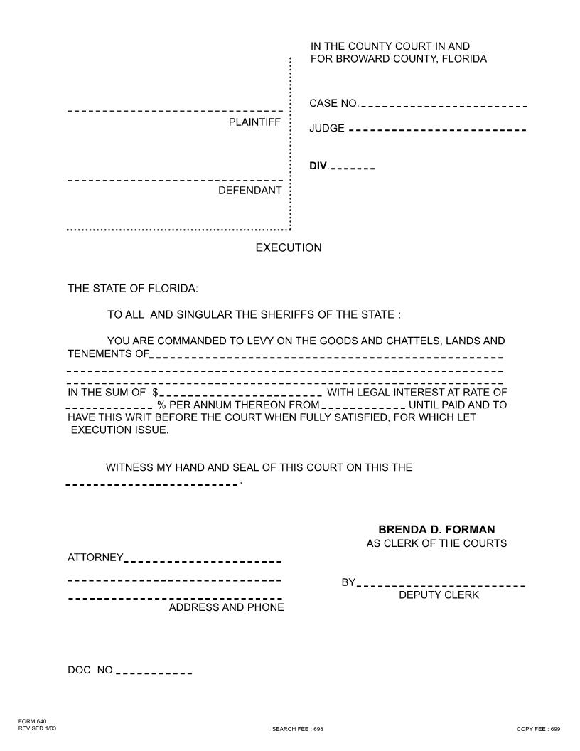 Execution (Writ) {640} | Pdf Fpdf Doc Docx | Florida