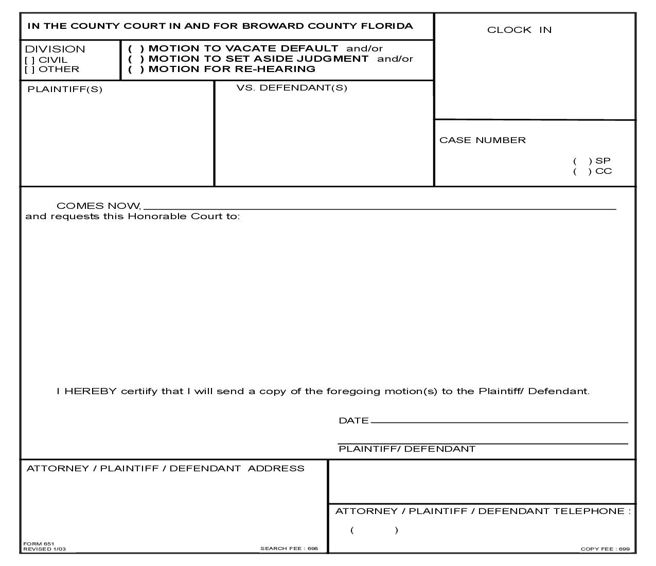 Motion To Vacate Default-To Set Aside Judgment-For Re Hearing {651} | Pdf Fpdf Doc Docx | Florida