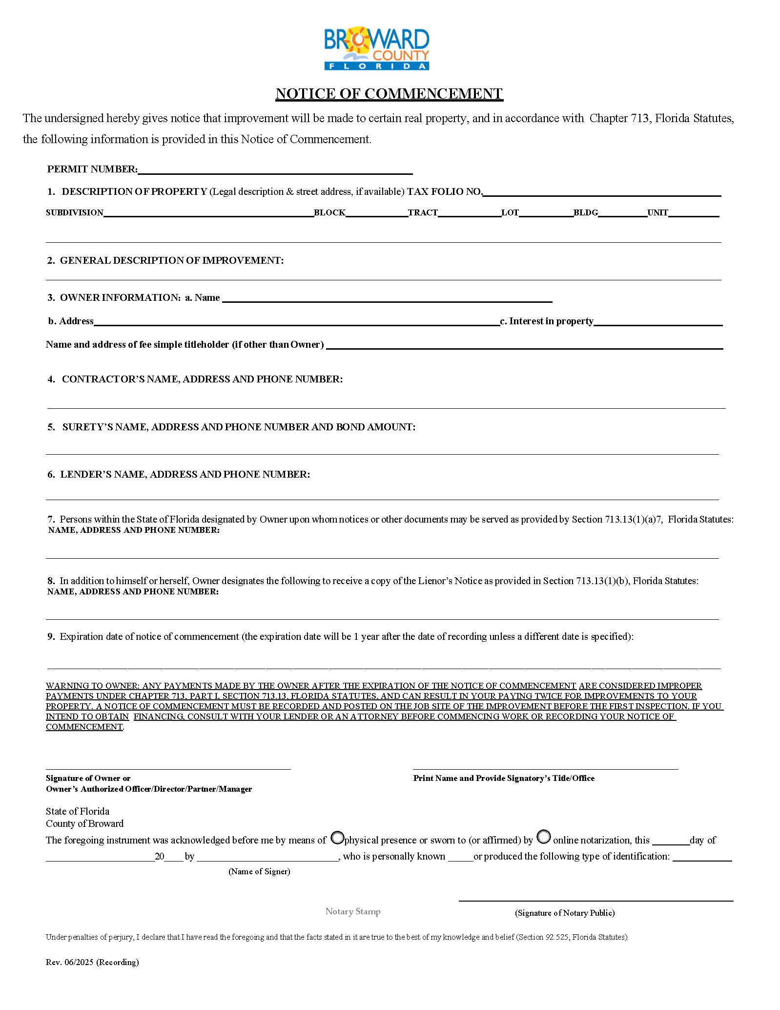 Notice Of Commencement | Pdf Fpdf Docx | Florida