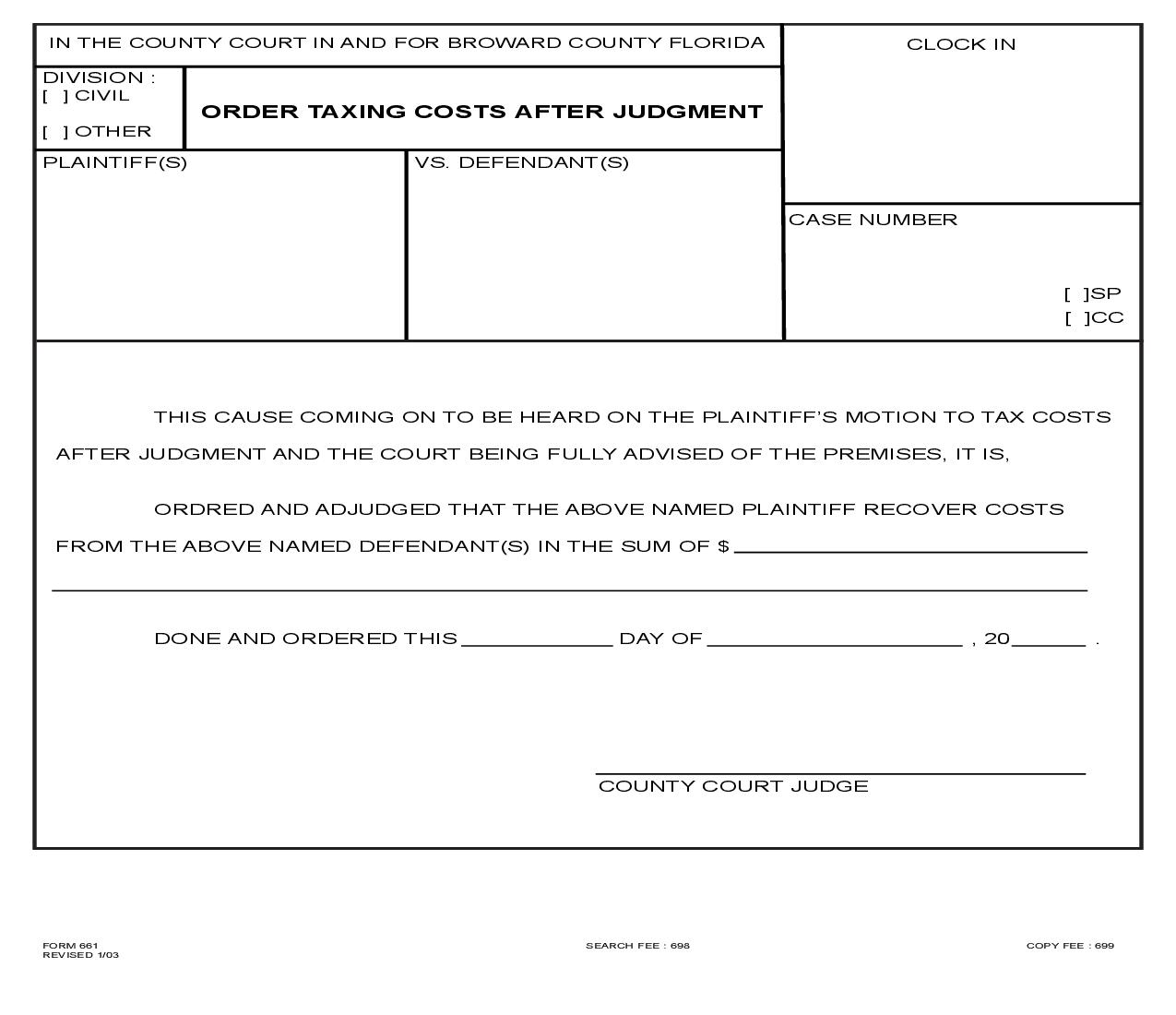 Order Taxing Costs After Judgment {661} | Pdf Fpdf Doc Docx | Florida