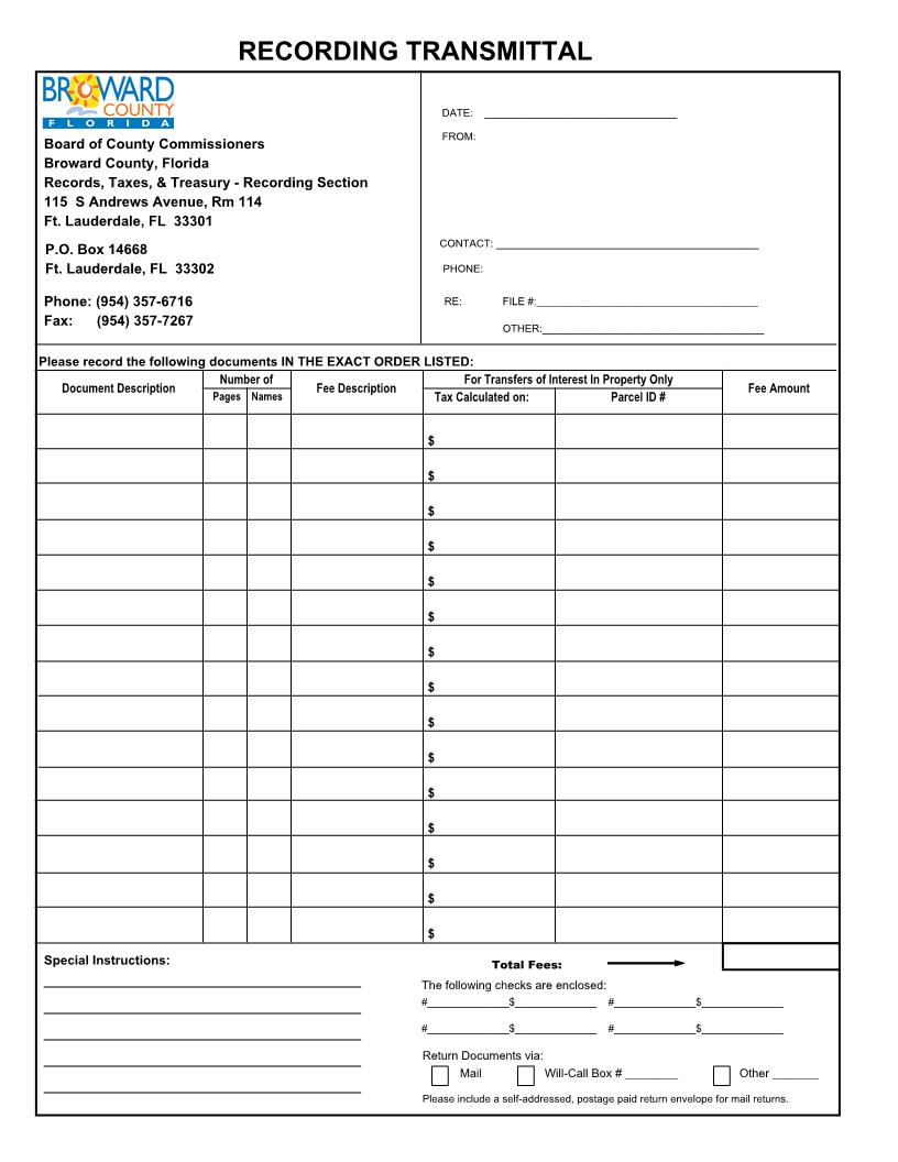 Recording Transmittal | Pdf Fpdf Docx | Florida