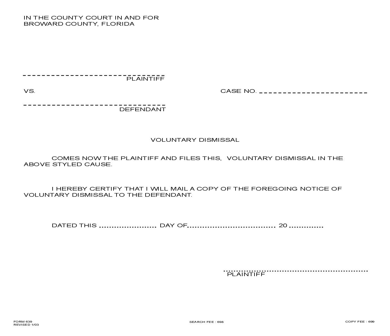 Voluntary Dismissal {639} | Pdf Fpdf Doc Docx | Florida
