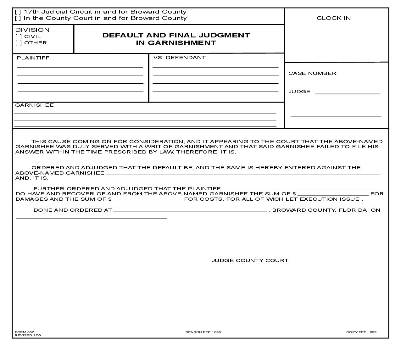 Default And Final Judgment In Garnishment {657} | Pdf Fpdf Doc Docx | Florida