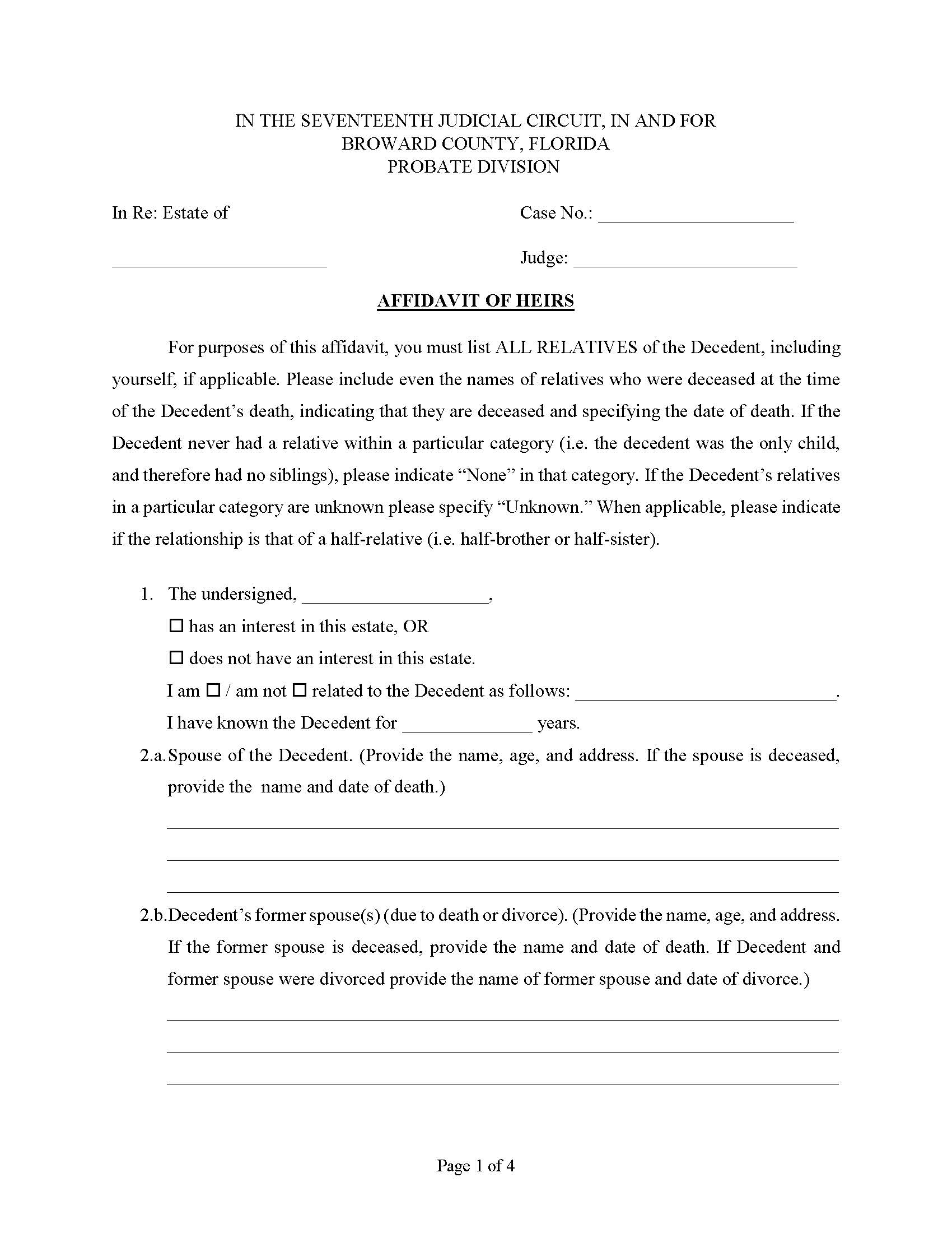 Affidavit Of Heirs | Pdf Fpdf Docx | Florida