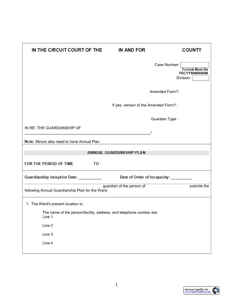 Annual Guardianship Plan | Pdf Fpdf Docx | Florida