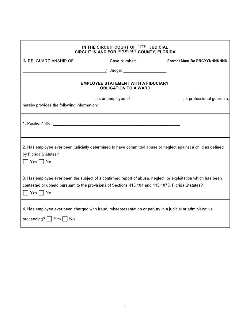 Employee Statement. With Fiduciary Obligation To Ward | Pdf Fpdf Docx | Florida