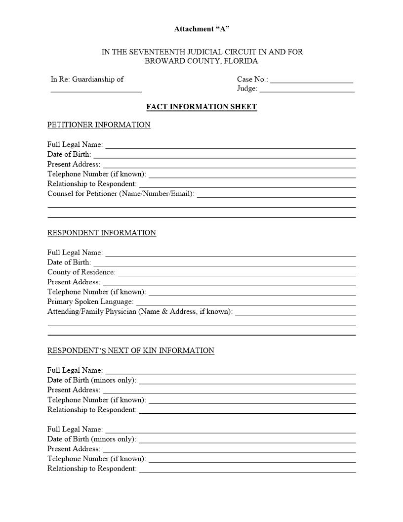 Fact Information Sheet (Guardianship) | Pdf Fpdf Docx | Florida