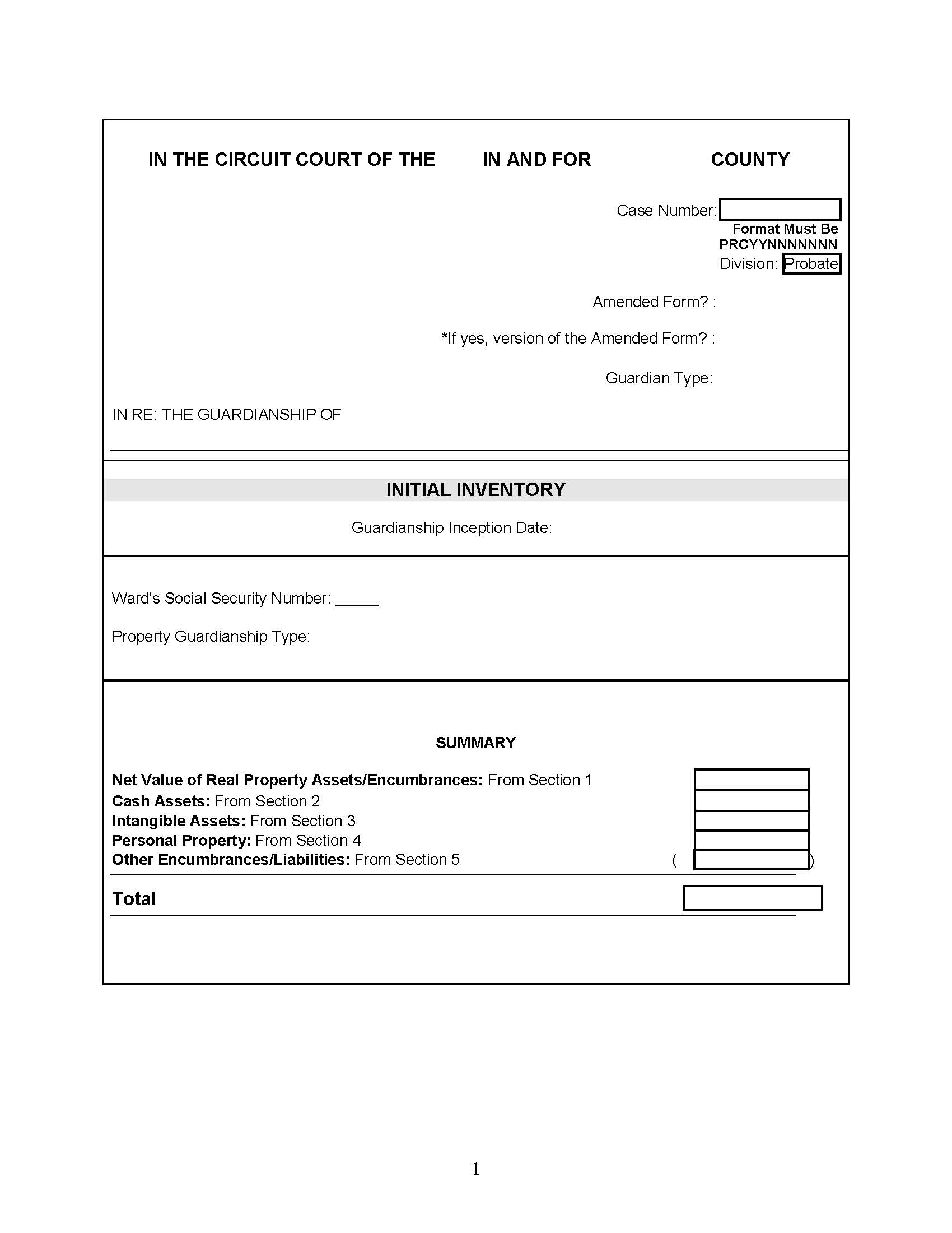 Initial Inventory (Of Guardian) And Certifications | Pdf Fpdf Docx | Florida