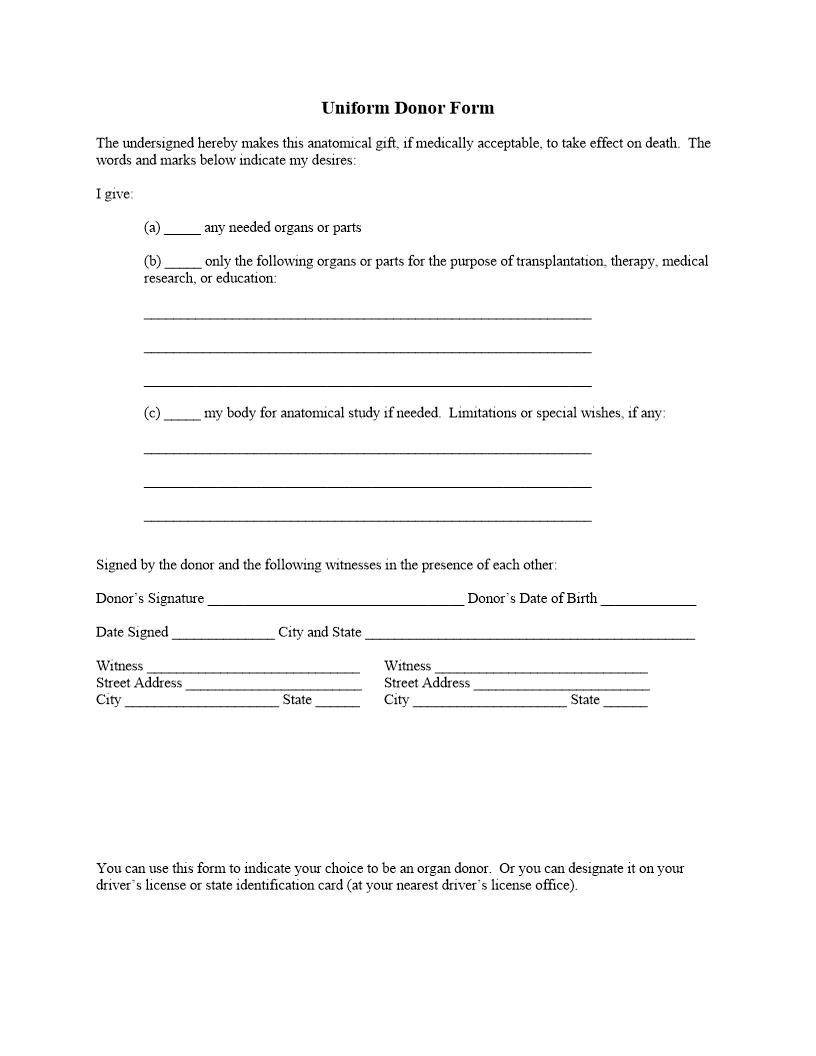 Uniform Donor Form | Pdf Fpdf Docx | Florida