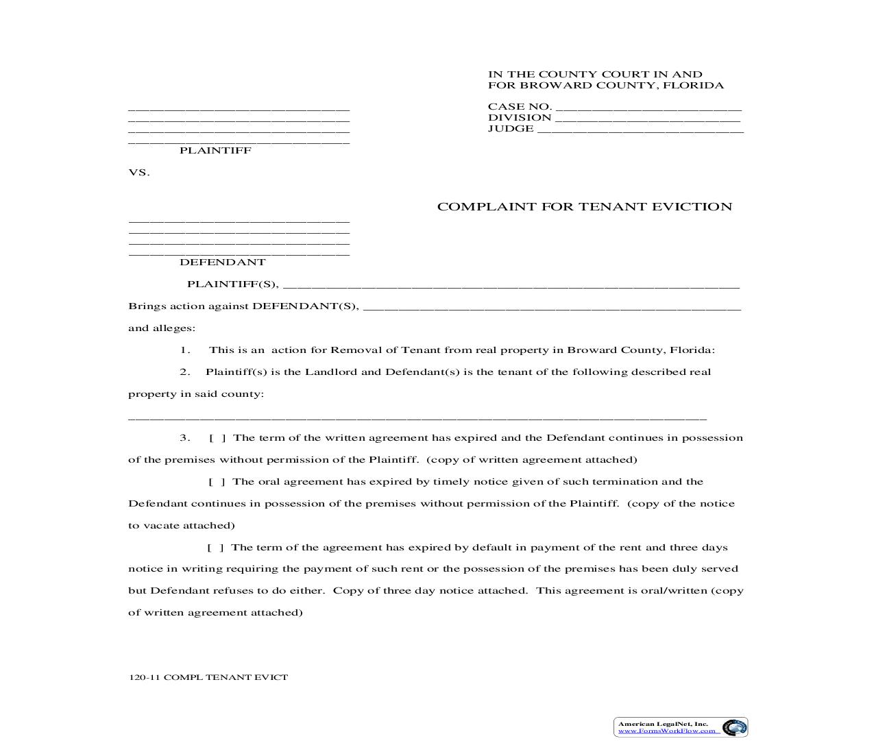 Complaint For Tenant Eviction {604} | Pdf Fpdf Doc Docx | Florida