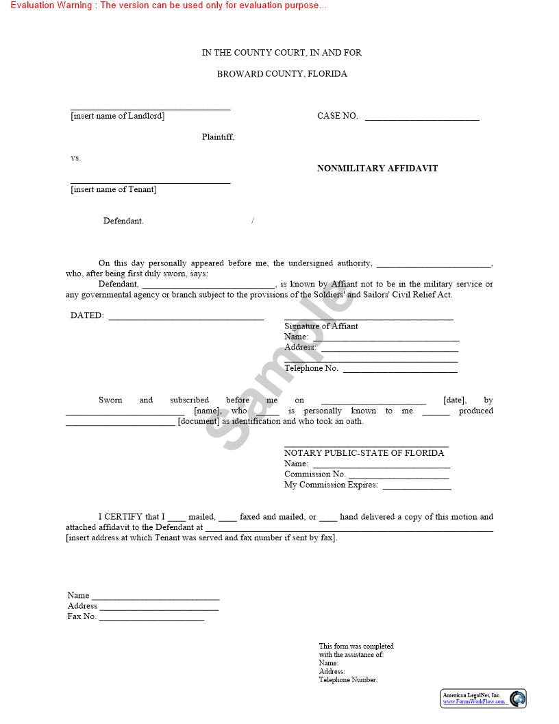 Non-Military Affidavit | Pdf Fpdf Doc Docx | Florida
