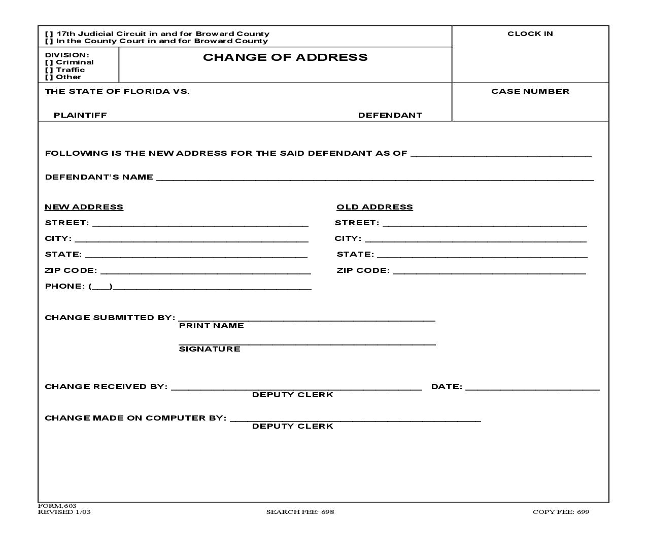 Change Of Address {603} | Pdf Fpdf Doc Docx | Florida