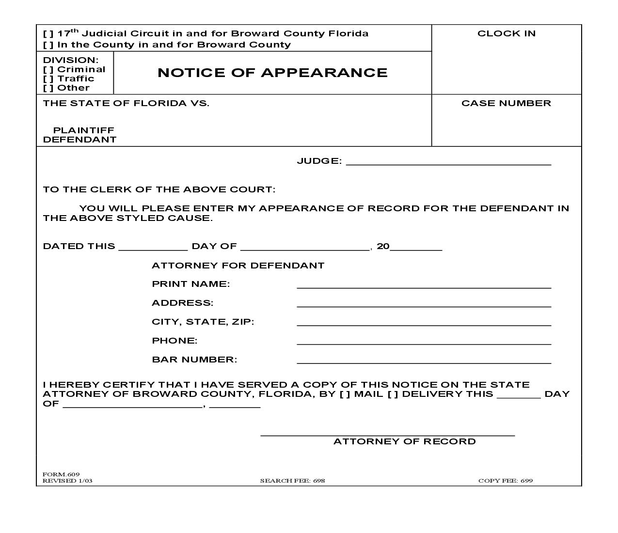 Notice Of Appearance {609} | Pdf Fpdf Doc Docx | Florida