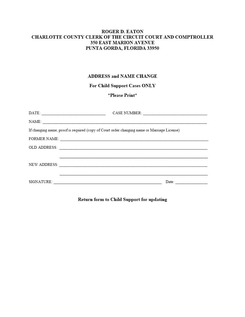 Address And Name Change For Child Support Cases | Pdf Fpdf Docx | Florida