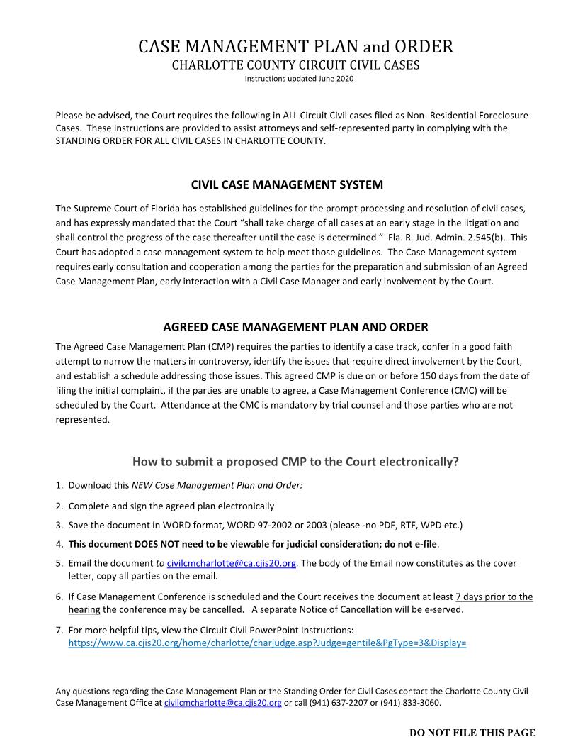 Agreed Case Management Plan And Order | Pdf Fpdf Docx | Florida